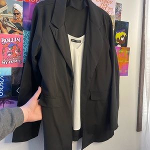 Solid Lapel Neck Ticket Pocket Blazer